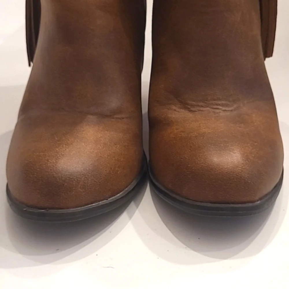 Esprit Rowdy Ankle Boot Square Chunky Block Heel Tassel Zip Up Round Toe Braided